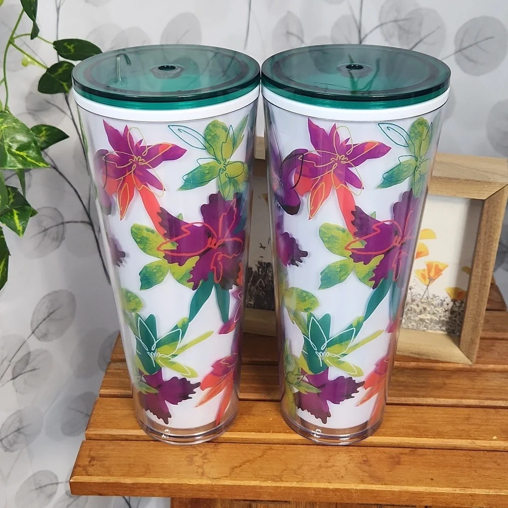 Set of 2 Starbucks Venti Cold Cups - Vibrant Floral Spring Collection - Picture 2 of 4